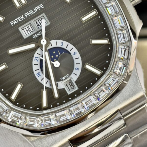 Custom Patek Philippe Nautilus 5726 Grey Dial Baguette Bezel - Asian Patek 60 - Image 6