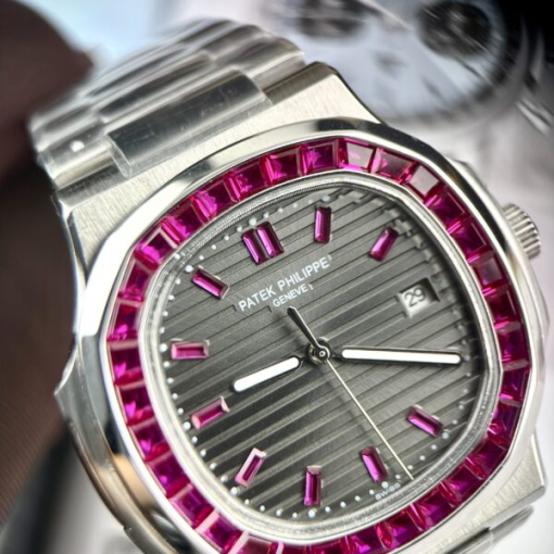 Custom Patek Philippe Nautilus 5711 Grey Dial Ruby Rhinestones - Asian Patek 24 - Image 2