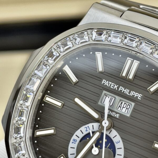 Custom Patek Philippe Nautilus 5726 Grey Dial Baguette Bezel - Asian Patek 60 - Image 5