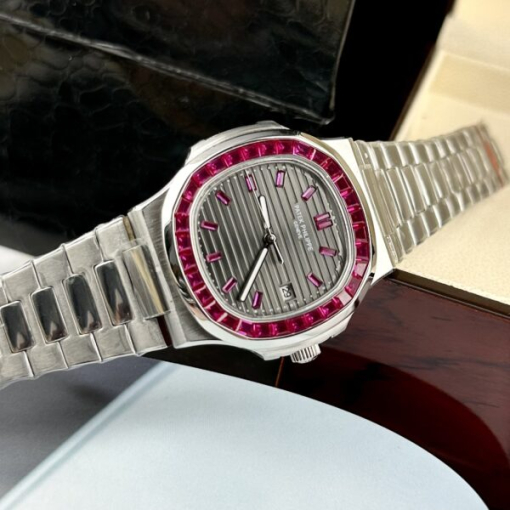 Custom Patek Philippe Nautilus 5711 Grey Dial Ruby Rhinestones - Asian Patek 24