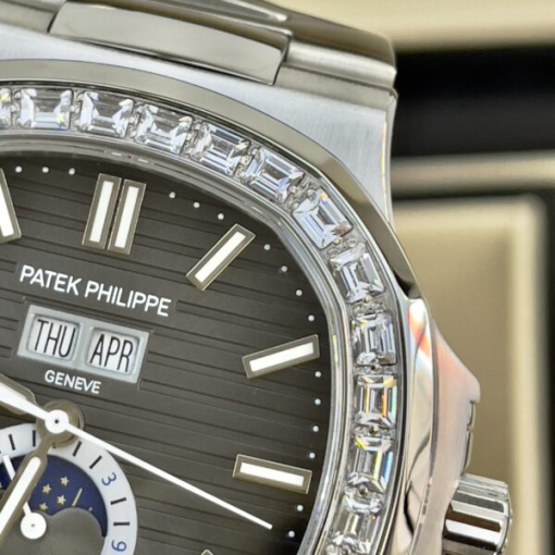 Custom Patek Philippe Nautilus 5726 Grey Dial Baguette Bezel - Asian Patek 60 - Image 4