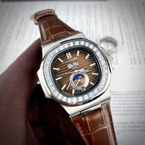 Custom Patek Philippe Nautilus 5726 Chocolate Dial Baguette Bezel - Asian Patek 55