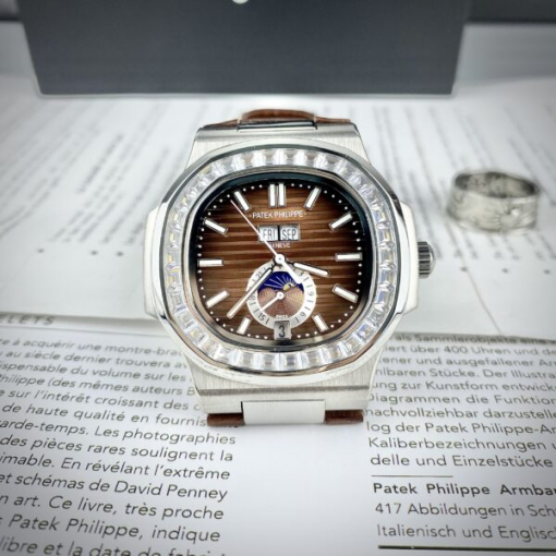 Custom Patek Philippe Nautilus 5726 Chocolate Dial Baguette Bezel - Asian Patek 55 - Image 3