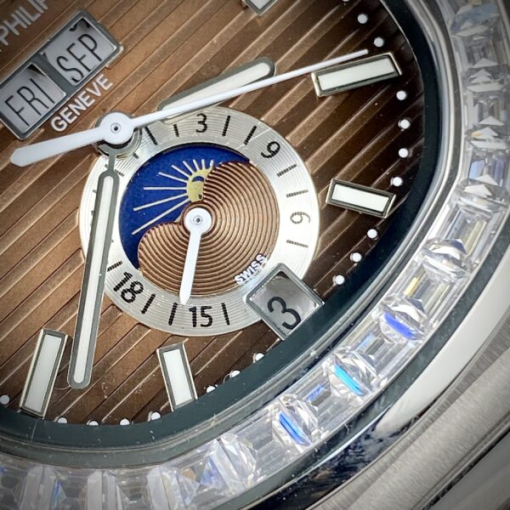 Custom Patek Philippe Nautilus 5726 Chocolate Dial Baguette Bezel - Asian Patek 55 - Image 4