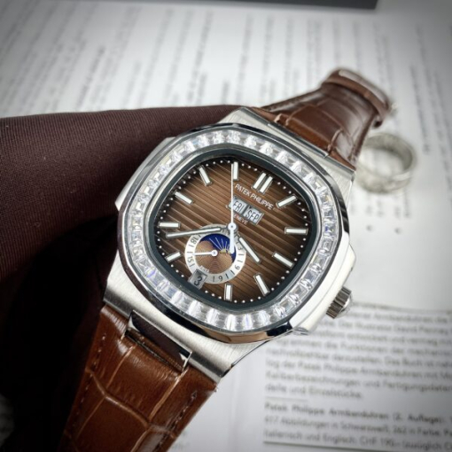 Custom Patek Philippe Nautilus 5726 Chocolate Dial Baguette Bezel - Asian Patek 55 - Image 2