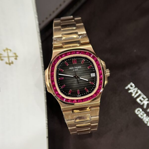 Custom Patek Philippe Nautilus 5723 Rose Gold with Red Ruby Stone - Swiss Patek33