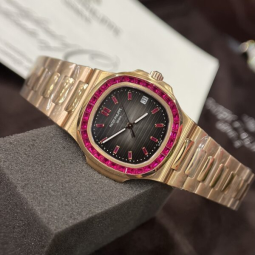 Custom Patek Philippe Nautilus 5723 Rose Gold with Red Ruby Stone - Swiss Patek33 - Image 3