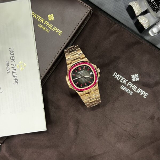 Custom Patek Philippe Nautilus 5723 Rose Gold with Red Ruby Stone - Swiss Patek33 - Image 4