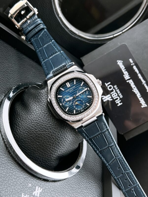 Custom Patek Philippe Nautilus 5740 Blue Dial Diamonds Bezel - Asian Patek 70