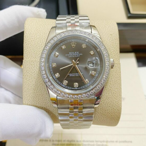 Custom Rolex DateJust Grey Dial Diamonds Bezel - Asian Rolex 51