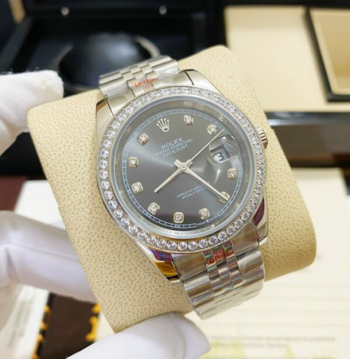 Custom Rolex DateJust Grey Dial Diamonds Bezel - Asian Rolex 51 - Image 2