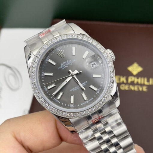 Custom Rolex DateJust Grey Dial Diamonds Bezel - Asian Rolex 73 - Image 4