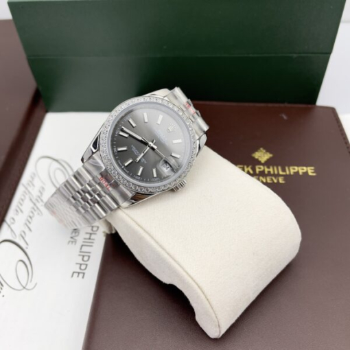 Custom Rolex DateJust Grey Dial Diamonds Bezel - Asian Rolex 73 - Image 2