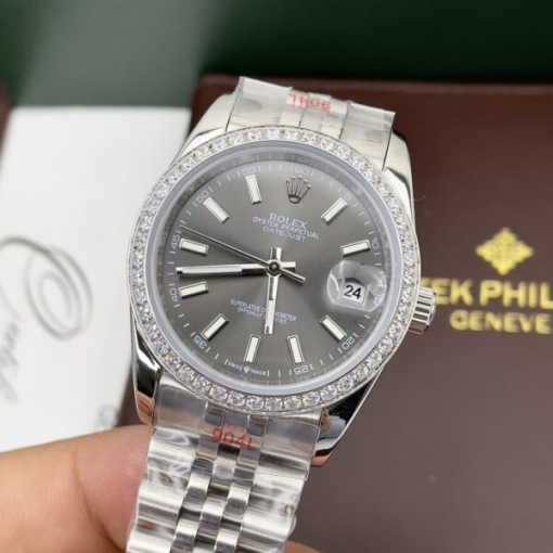 Custom Rolex DateJust Grey Dial Diamonds Bezel - Asian Rolex 73