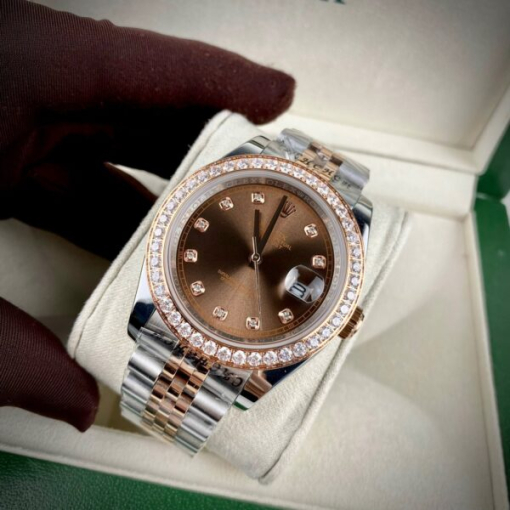 Custom Rolex DateJust Demi Chocolate Dial Diamonds Bezel - Asian Rolex 72 - Image 2