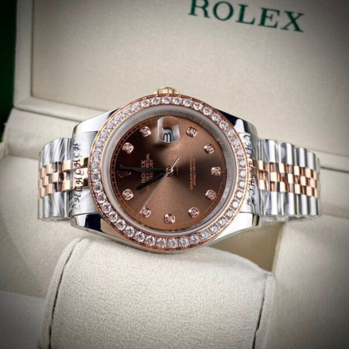 Custom Rolex DateJust Demi Chocolate Dial Diamonds Bezel - Asian Rolex 72 - Image 4