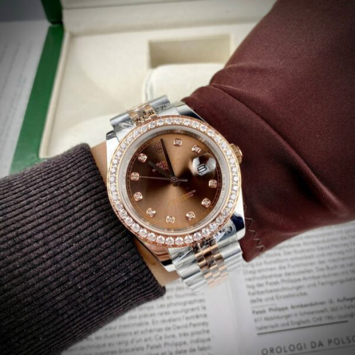 Custom Rolex DateJust Demi Chocolate Dial Diamonds Bezel - Asian Rolex 72 - Image 5