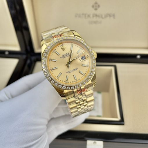 Custom Rolex DateJust Yellow Gold Champagne Dial Diamonds Bezel - Asian Rolex 93 - Image 2