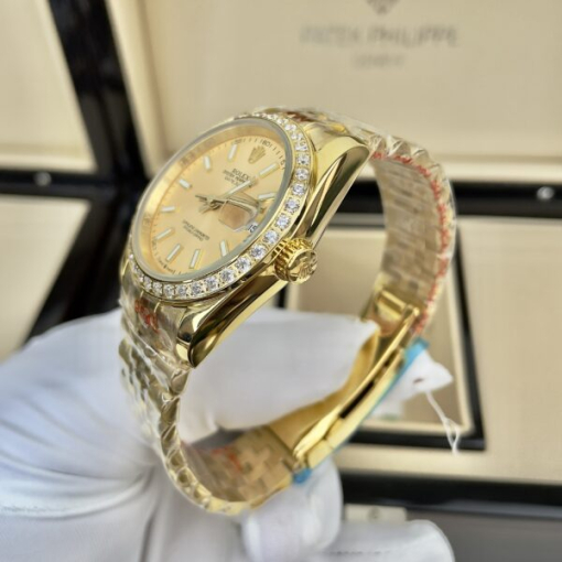 Custom Rolex DateJust Yellow Gold Champagne Dial Diamonds Bezel - Asian Rolex 93 - Image 4