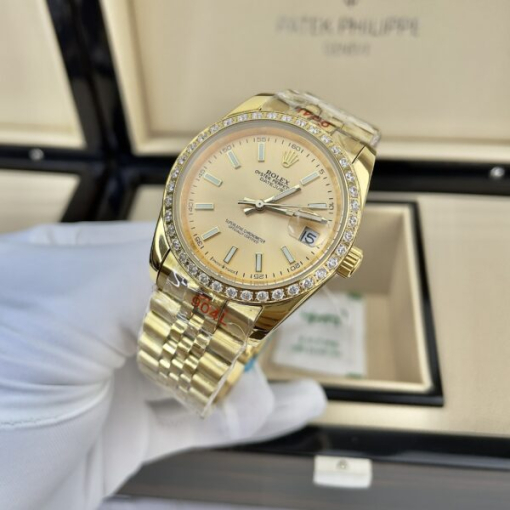 Custom Rolex DateJust Yellow Gold Champagne Dial Diamonds Bezel - Asian Rolex 93 - Image 3