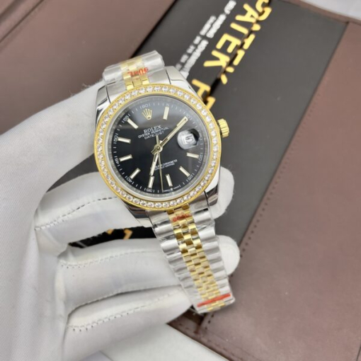 Custom Rolex DateJust Demi Black Dial Diamonds Bezel - Asian Rolex 85 - Image 2