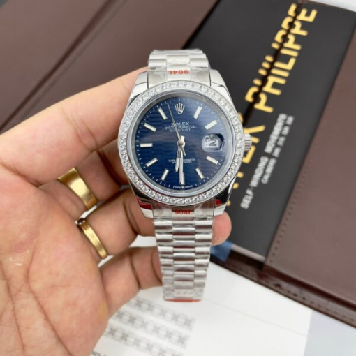 Custom Rolex Day-Date Blue Dial Diamonds Bezel - Asian Rolex 113