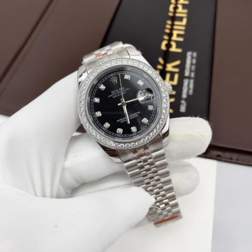 Custom Rolex DateJust Black Dial Diamonds Bezel - Asian Rolex 70 - Image 2