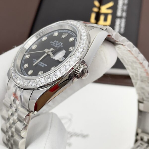 Custom Rolex DateJust Black Dial Diamonds Bezel - Asian Rolex 70 - Image 4