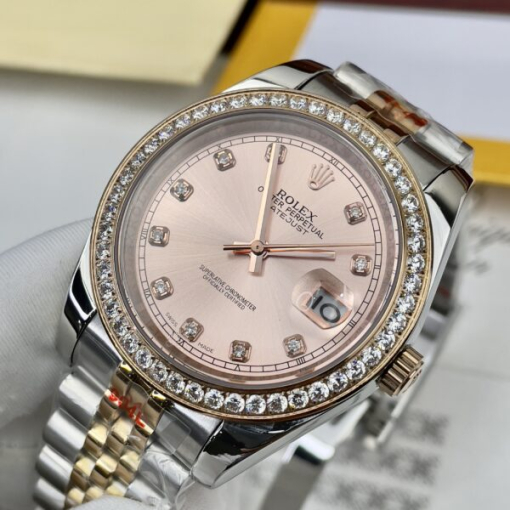 Custom Rolex DateJust Demi Pink Dial Diamonds Bezel - Asian Rolex 91 - Image 2