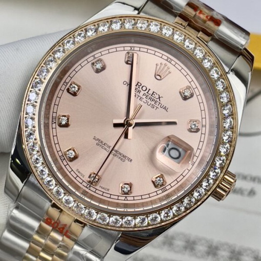 Custom Rolex DateJust Demi Pink Dial Diamonds Bezel - Asian Rolex 91 - Image 5