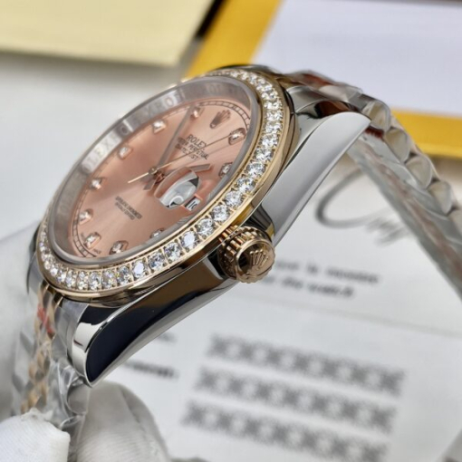 Custom Rolex DateJust Demi Pink Dial Diamonds Bezel - Asian Rolex 91 - Image 4