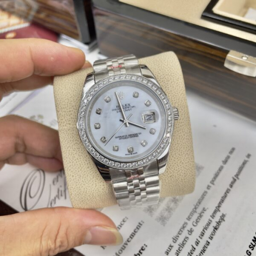 Custom Rolex DateJust White Dial Diamonds Bezel - Asian Rolex 86