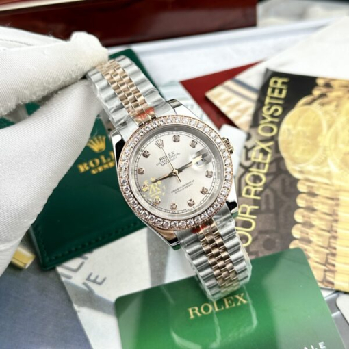 Custom Rolex DateJust Demi Grey Dial Diamonds Bezel - Asian Rolex 88