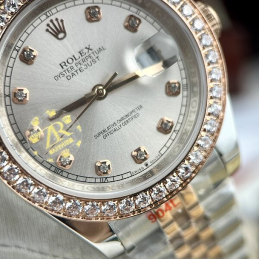 Custom Rolex DateJust Demi Grey Dial Diamonds Bezel - Asian Rolex 88 - Image 4