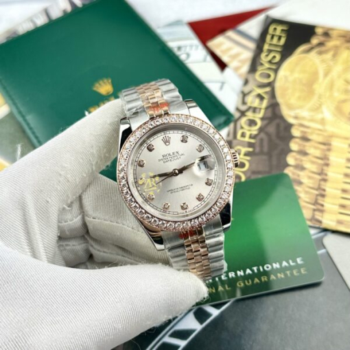 Custom Rolex DateJust Demi Grey Dial Diamonds Bezel - Asian Rolex 88 - Image 2