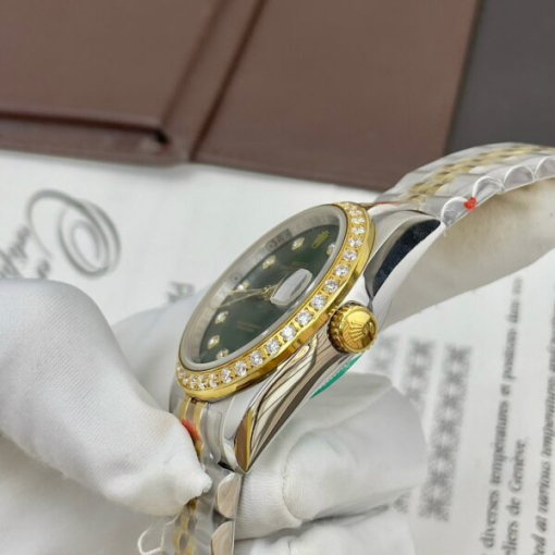 Custom Rolex DateJust Demi Green Dial Diamonds Bezel - Asian Rolex 92 - Image 5