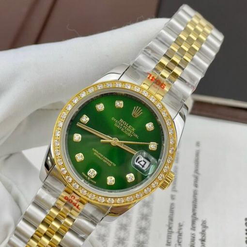 Custom Rolex DateJust Demi Green Dial Diamonds Bezel - Asian Rolex 92 - Image 2