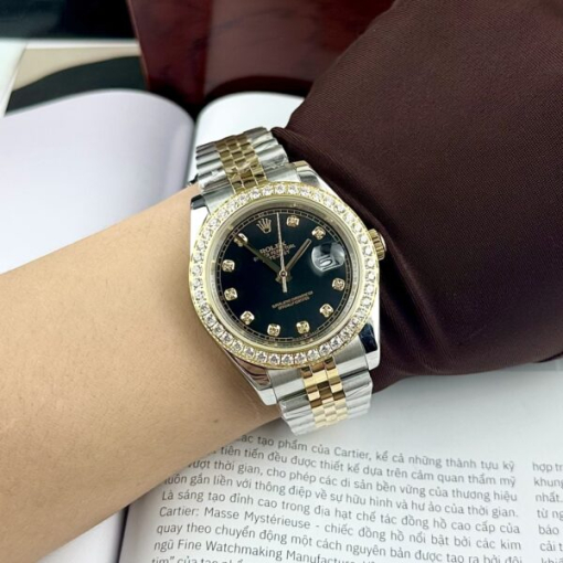 Custom Rolex DateJust Demi Black Dial Diamonds Bezel - Asian Rolex 87 - Image 4