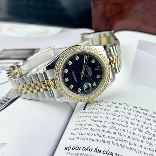 Custom Rolex DateJust Demi Black Dial Diamonds Bezel - Asian Rolex 87 - Image 3