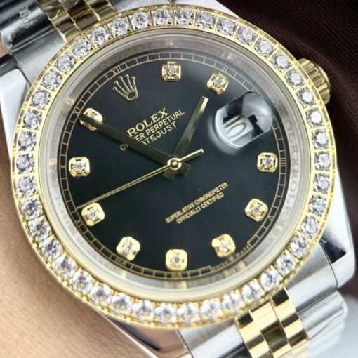 Custom Rolex DateJust Demi Black Dial Diamonds Bezel - Asian Rolex 87 - Image 2