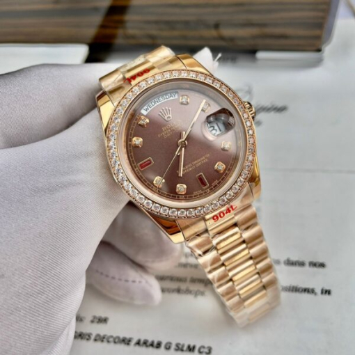 Custom Rolex Day-Date Rose Gold Chocolate Dial Diamonds Bezel - Asian Rolex 121 - Image 2