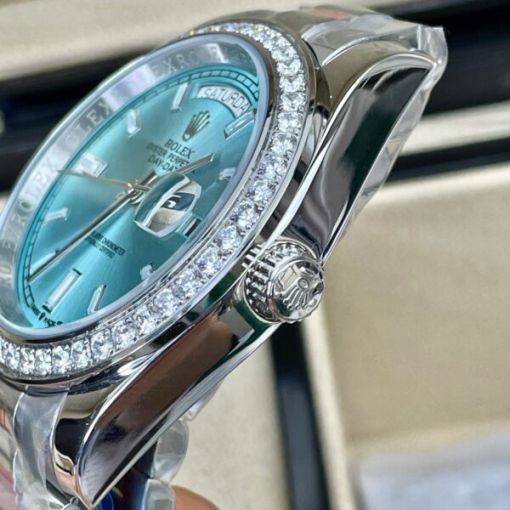 Custom Rolex Day-Date Blue Dial Diamonds Bezel - Asian Rolex 123 - Image 5