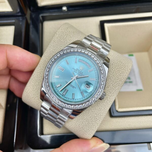 Custom Rolex Day-Date Blue Dial Diamonds Bezel - Asian Rolex 123 - Image 3