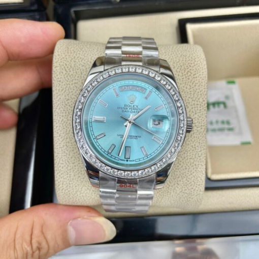 Custom Rolex Day-Date Blue Dial Diamonds Bezel - Asian Rolex 123