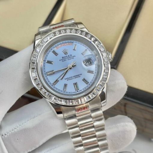 Custom Rolex Day-Date Iced Blue Dial Diamonds Bezel - Asian Rolex 142 - Image 2