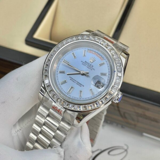 Custom Rolex Day-Date Iced Blue Dial Diamonds Bezel - Asian Rolex 142 - Image 3