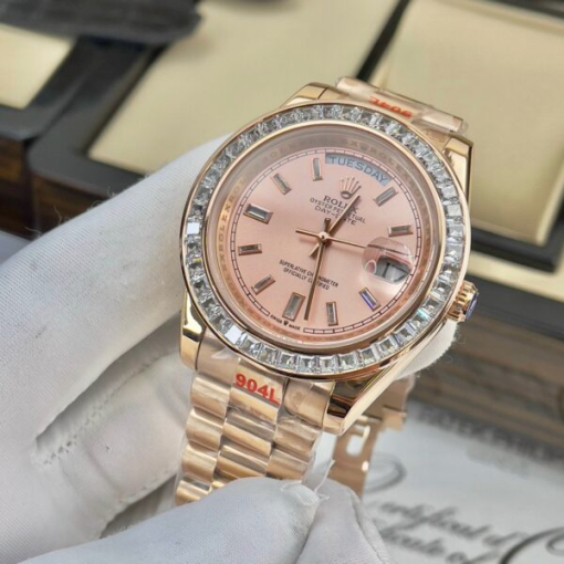 Custom Rolex Day-Date Everose Gold Pink Dial Diamonds Bezel - Asian Rolex 139 - Image 3