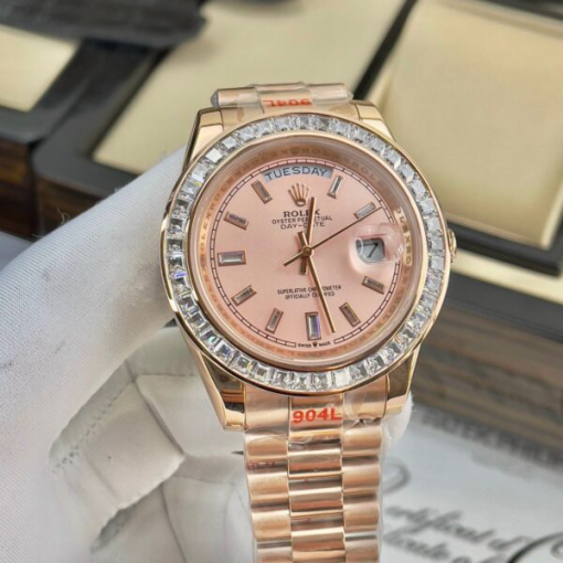 Custom Rolex Day-Date Everose Gold Pink Dial Diamonds Bezel - Asian Rolex 139