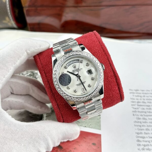 Custom Rolex Day-Date White Dial Diamonds Bezel - Asian Rolex 136 - Image 3