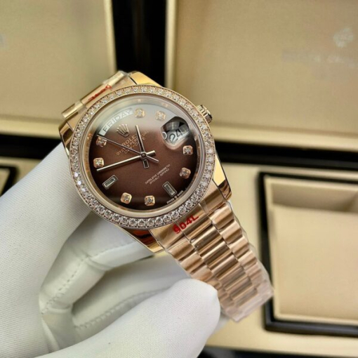 Custom Rolex Day-Date Rose Gold Chocolate Dial Diamonds Dial - Asian Rolex 130 - Image 2